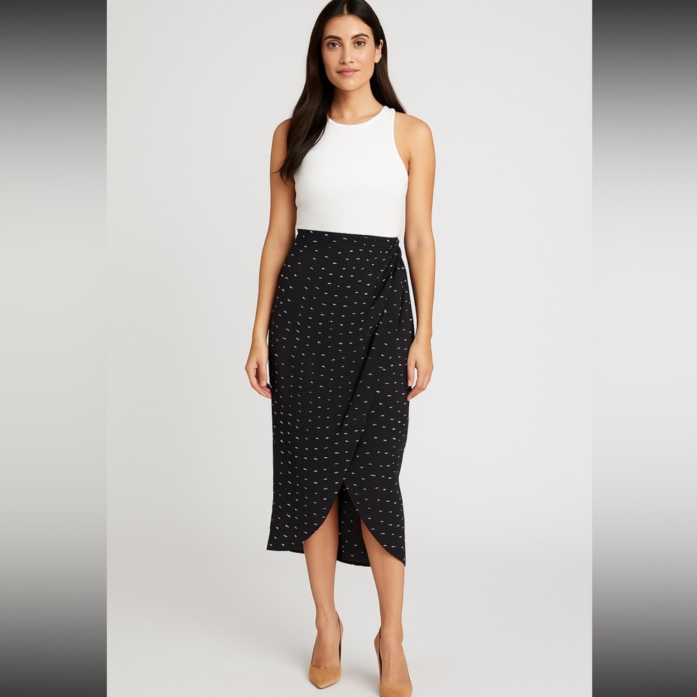 Silk Faux Wrap Tulip Hem Midi Skirt size S